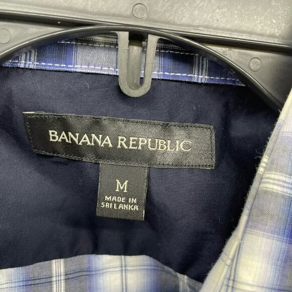 Banana Republic Button-Up Shirt Men Sz M Blue Plaid Collared Long Sleeve Stretch - Picture 10 of 12